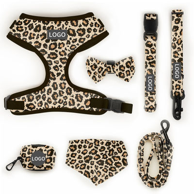 kupować Polyester Leopard Print Pet Harness Set Logo Regulowalny Kołnierz Leash Mesh Dog Harness produkcja online