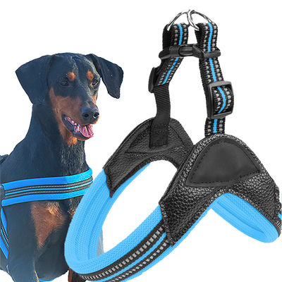 Czarny Niebieski PU Dog Harness Leash Padded Puppy Harness And Leash Set