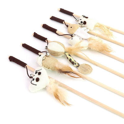 M Size Cat Teaser Wand Cute Wood Cat Feather Wand OEM ODM Cat Teaser Stick