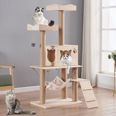 OEM drewniany kot wspinający się na drzewo dom wielofunkcyjny Cat Scratcher Tower
